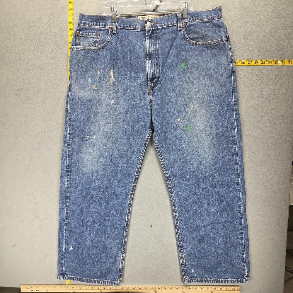 Levis 569 Jeans Mens 42x30 Blue Loose Straight Paint Stains Distressed Workwear